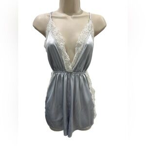 Sexy satin lace v neck strappy sleeping lingerie romper